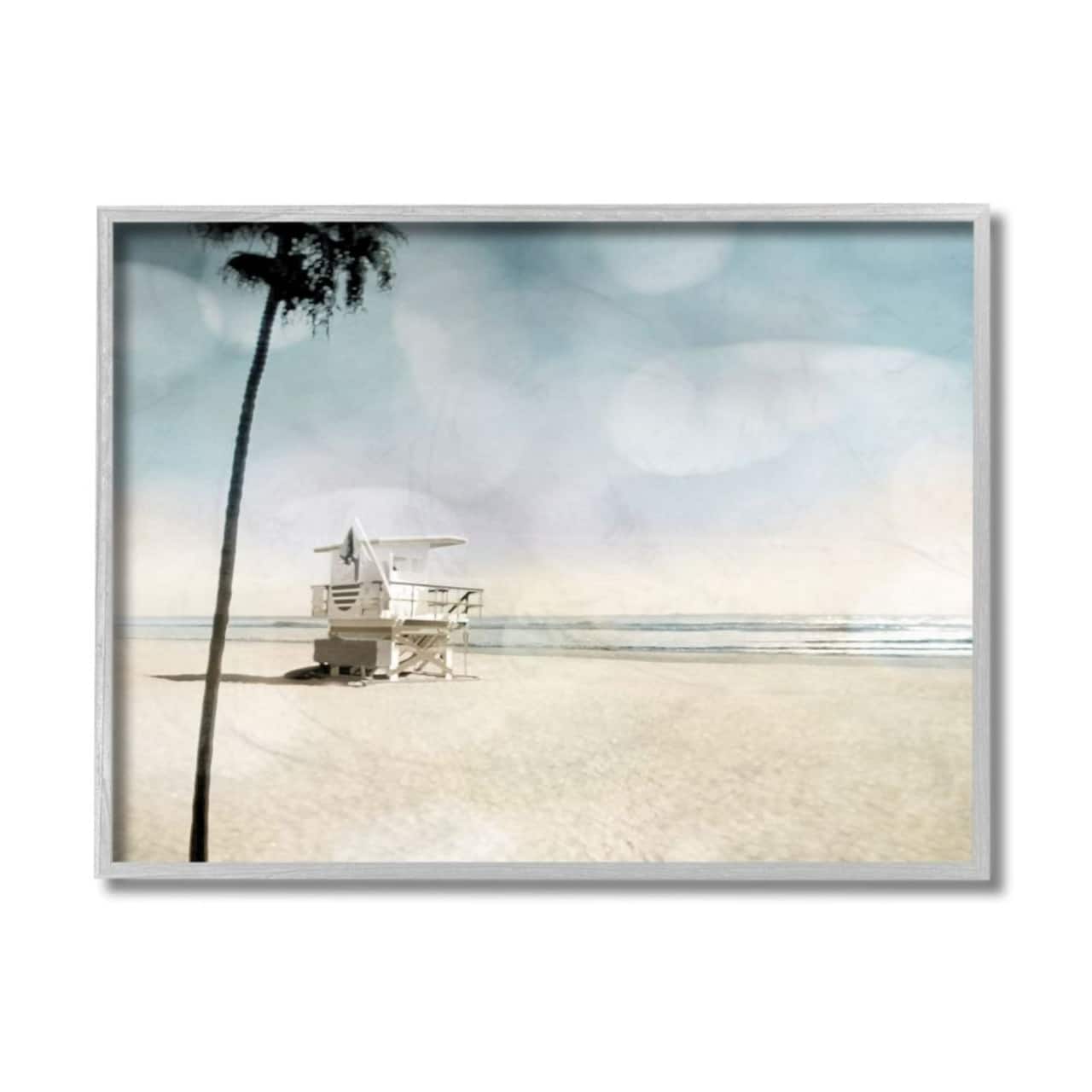 Stupell Industries Empty Beach Coast with Lifeguard Stand Gray Framed Wall Art